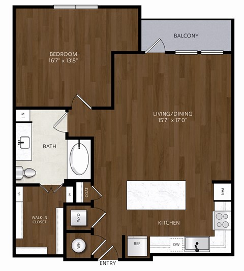 Floor plan for 1 bed, 1 bath, 902 sqft